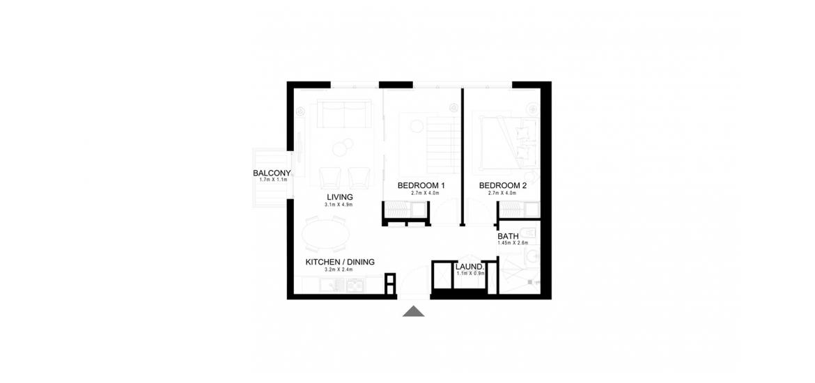 Apartment floor plan «GOLFVILLE 2BR 69SQM», 2 slaapkamers in GOLFVILLE