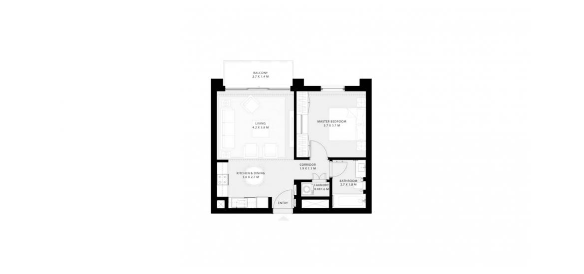 Apartment floor plan «60SQM», 1 slaapkamer in PARK FIELD