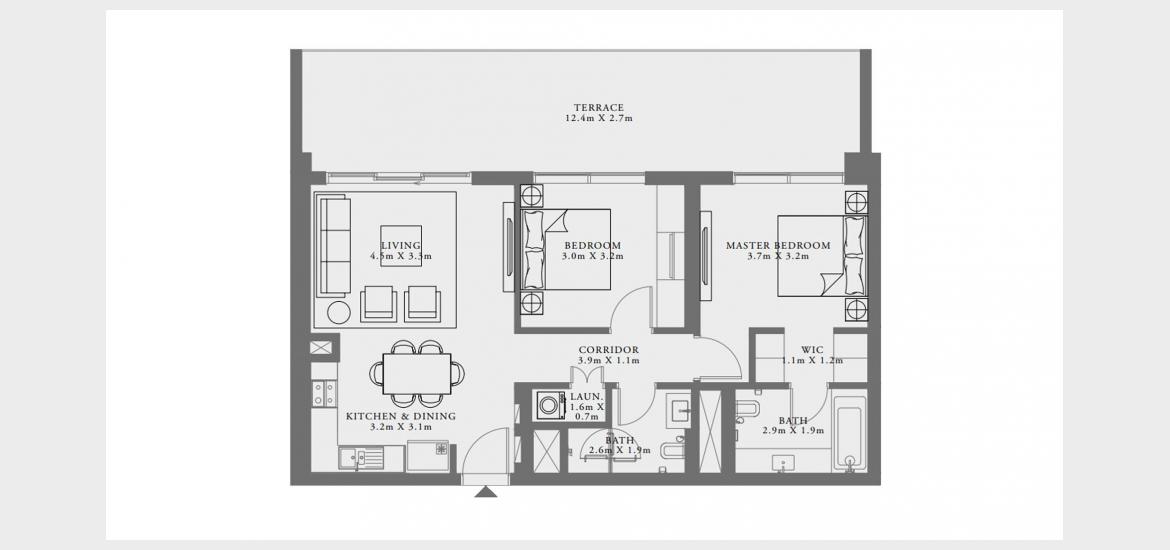 Apartment floor plan «I», 2 slaapkamers in LIME GARDENS