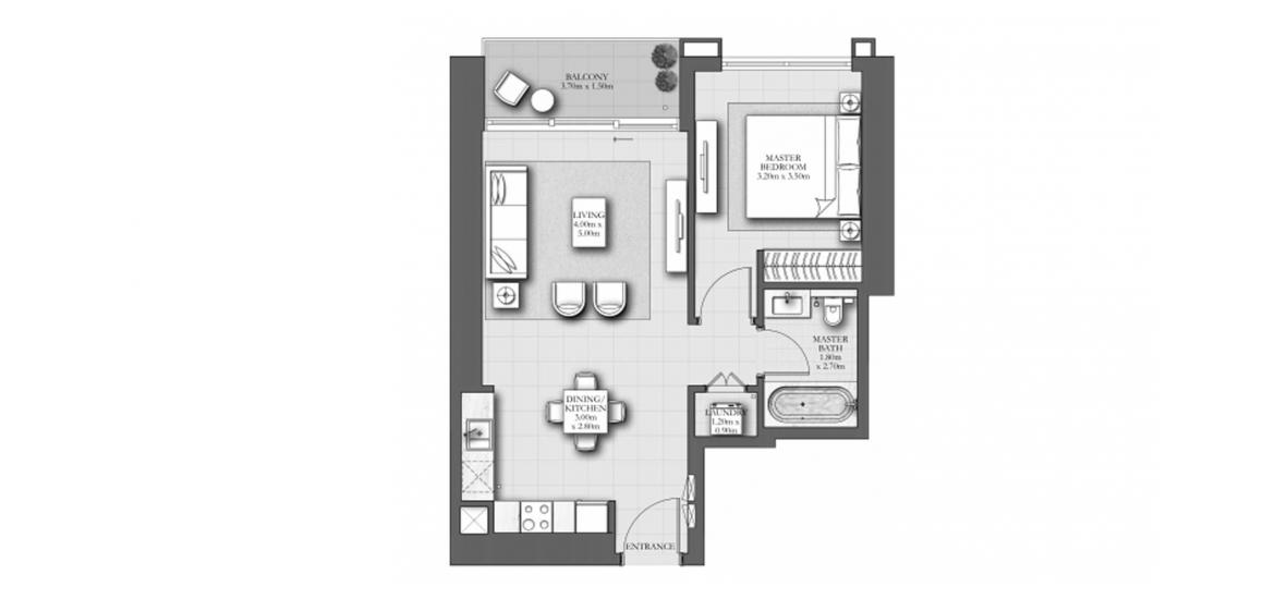 Apartment floor plan «70SQM D», 1 slaapkamer in MARINA SHORES