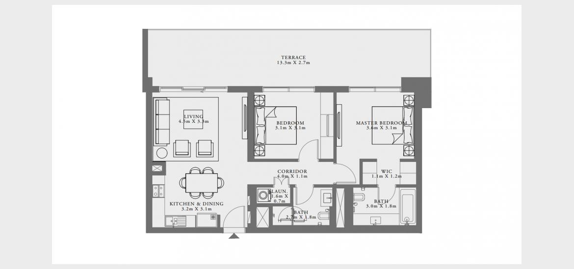Apartment floor plan «D», 2 slaapkamers in LIME GARDENS