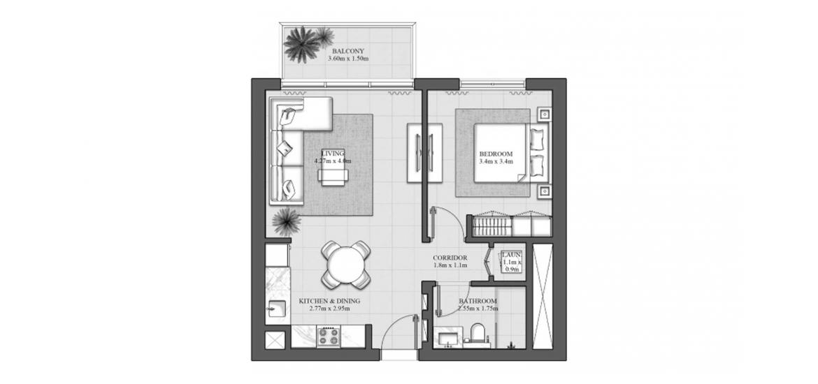 Apartment floor plan «63SQM 5», 1 slaapkamer in HILLS PARK