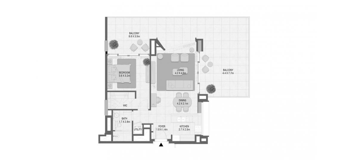 Apartment floor plan «128 SQ.M 1 BEDROOM TYPE 04 B», 1 slaapkamer in DESIGN QUARTER AT D3