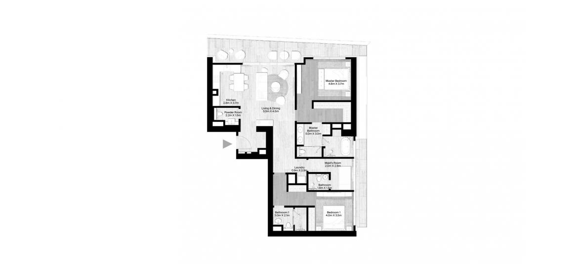 Apartment floor plan «183 SQ.M 2 BR + MR TYPE A1», 2 slaapkamers in ST REGIS THE RESIDENCES AT FINANCIAL CENTRE ROAD