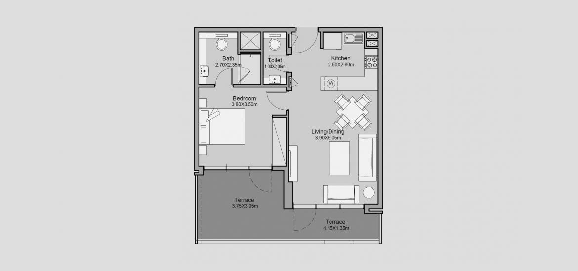 Apartment floor plan «73 SQ.M 1 BR TYPE 01-T2», 1 slaapkamer in MILLENNIUM TALIA RESIDENCES