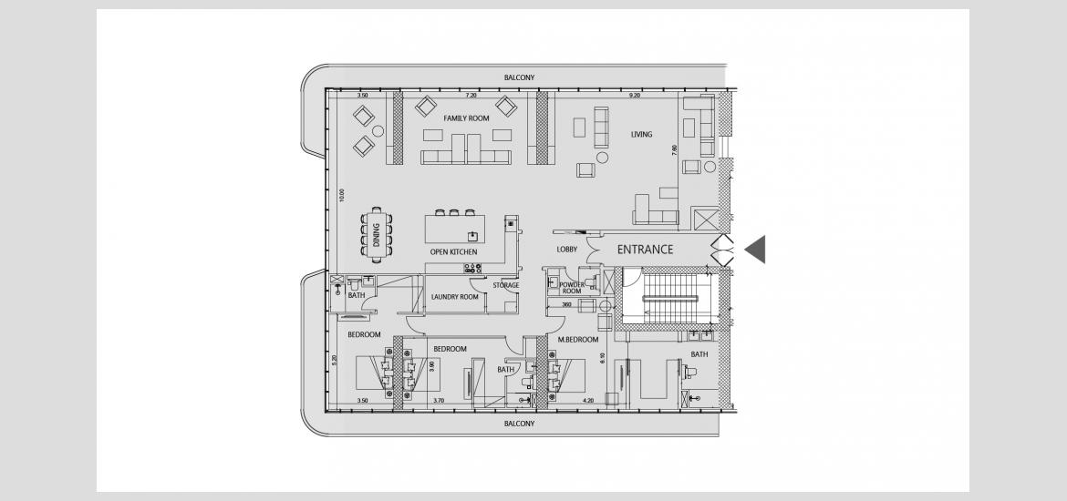 Apartment floor plan «405 SQM 3 BDRM TYPE B», 3 slaapkamers in SOCIETY HOUSE