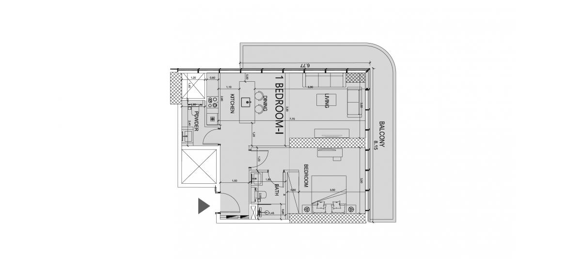 Apartment floor plan «88 SQM 1 BDRM TYPE I», 1 slaapkamer in SOCIETY HOUSE