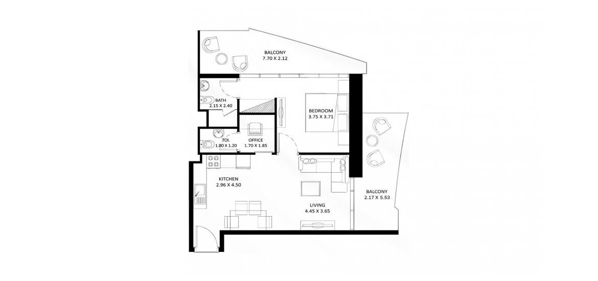 Apartment floor plan «79 SQ.M 1 BDRM TYPE A», 1 slaapkamer in FASHIONZ RESIDENCES