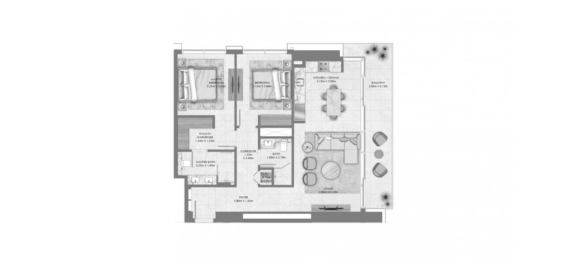 Apartment floor plan «116 SQ.M 2 BDRM», 2 slaapkamers in CREEK WATERS 2 APARTMENTS