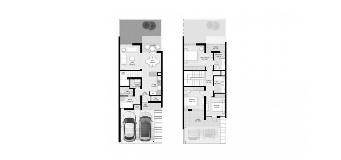 Floor plan ng apartment «A», 3 silid-tulugan sa TILAL AL GHAF RESIDENCES