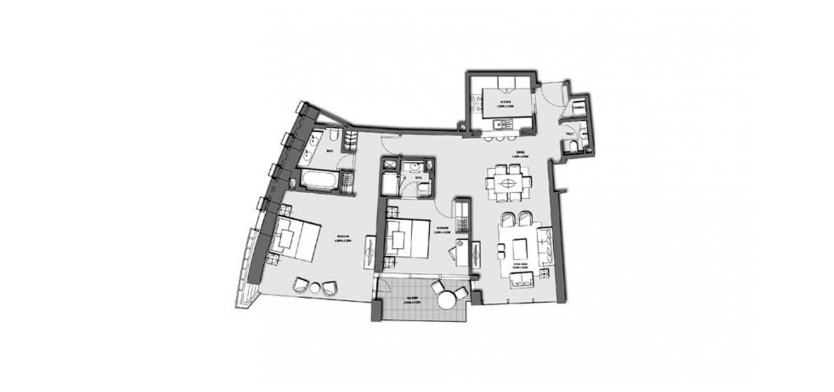 Floor plan ng apartment «BURJ VISTA 2BR 129SQM», 2 silid-tulugan sa BURJ VISTA