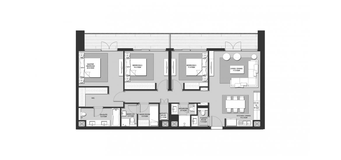 Floor plan ng apartment «ACACIA 3BR 150SQM», 3 silid-tulugan sa ACACIA