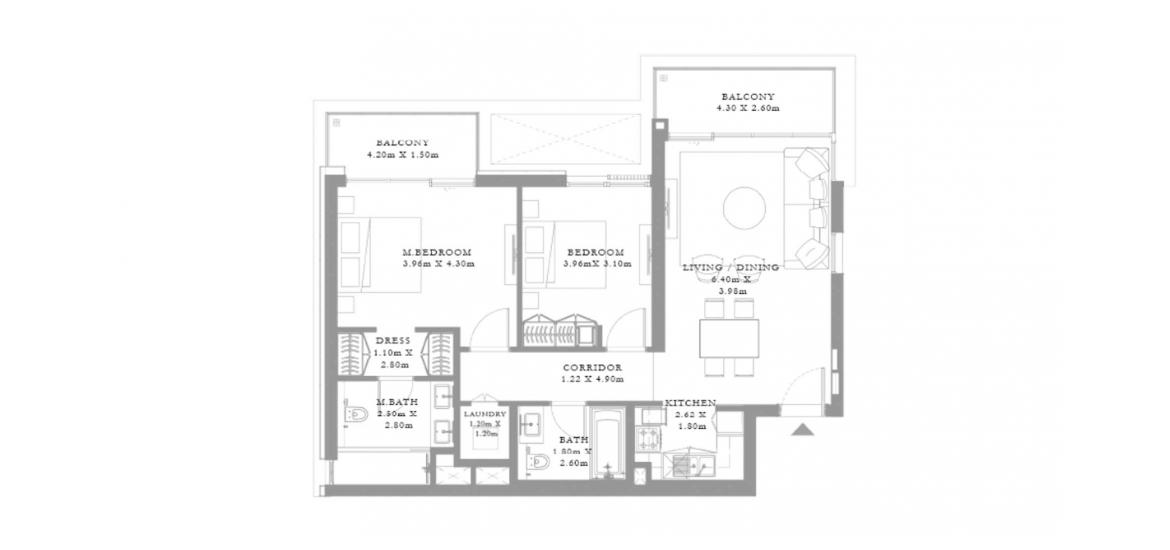 Floor plan ng apartment «C», 2 silid-tulugan sa SEAGATE