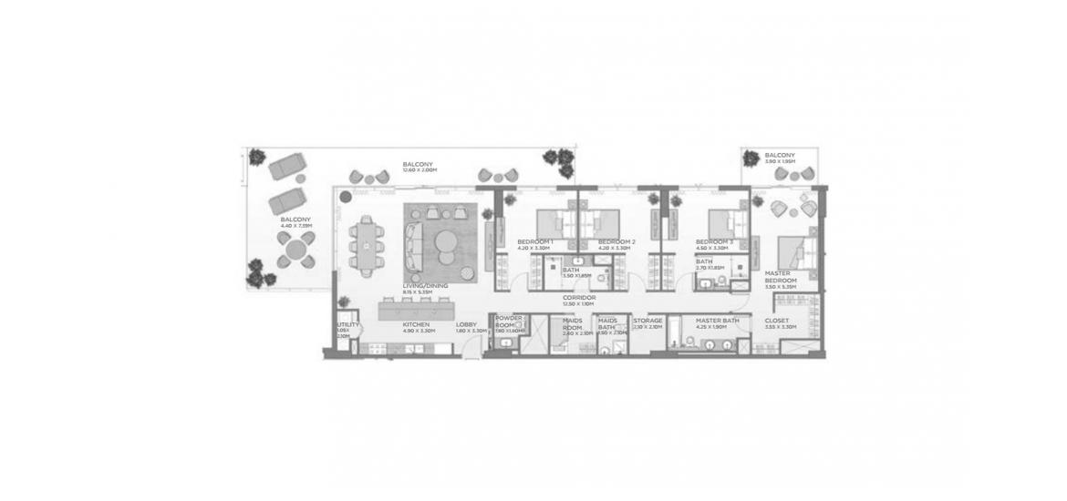 Floor plan ng apartment «286SQM A1», 4 silid-tulugan sa CASTLETON