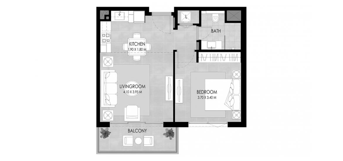 Floor plan ng apartment «1 BEDROOM TYPE A 59 SQ.M.», 1 silid-tulugan sa HOLLAND GARDENS RESIDENCE
