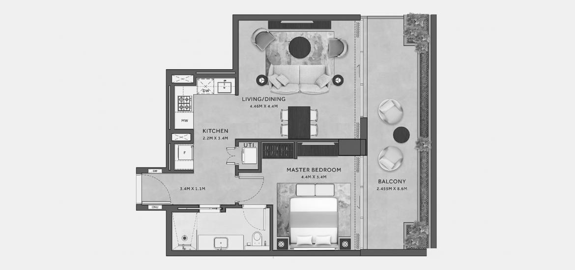 Floor plan ng apartment «1 BEDROOM TYPE 01 81 SQ.M.», 1 silid-tulugan sa MARRIOTT RESIDENCES