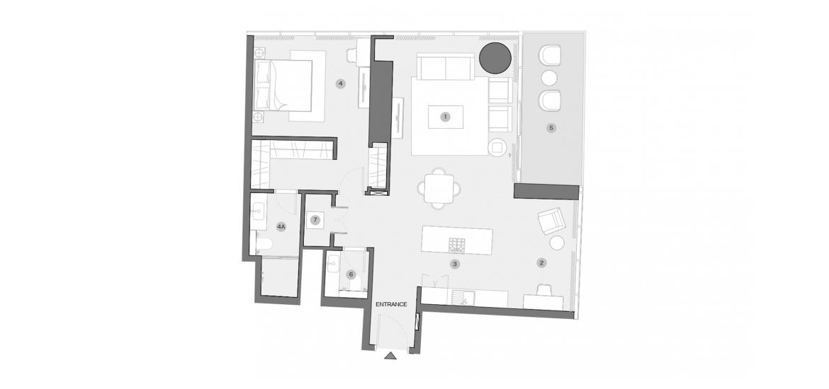 Floor plan ng apartment «1 BEDROOM TYPE D 114 Sq.m», 1 silid-tulugan sa SOBHA SEAHAVEN TOWER B