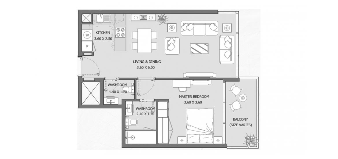 Floor plan ng apartment «88 SQ.M 1 BEDROOM TYPE C», 1 silid-tulugan sa VERDANA 2 RESIDENCE