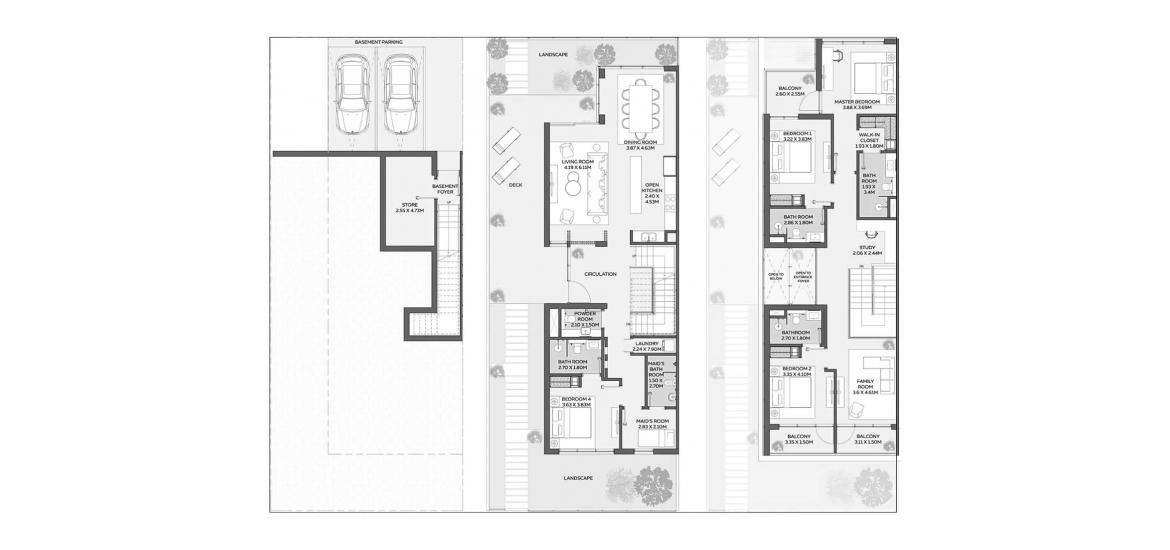 Floor plan ng apartment «305 SQ.M 4 BEDROOM TYPE 2», 4 silid-tulugan sa SHAMSA TOWNHOUSES