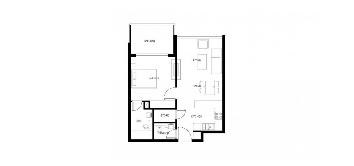 Floor plan ng apartment «63 SQ.M 1 BDRM TYPE 3A», 1 silid-tulugan sa KYOTO AT AL BARSHA SOUTH