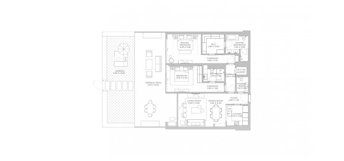 Floor plan ng apartment «253 SQ.M 2 BR A3», 2 silid-tulugan sa RIXOS HOTEL & RESIDENCES
