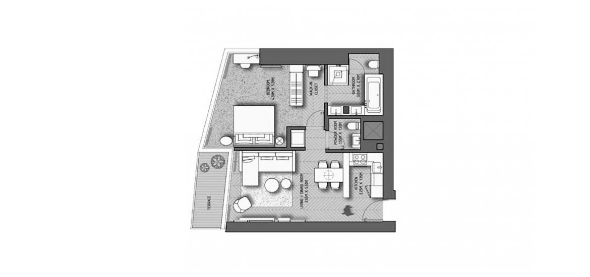 Plan mieszkania «THE ADDRESS RESIDENCES DUBAI OPERA 1BR 77SQM», 1 sypialnia w THE ADDRESS RESIDENCES DUBAI OPERA