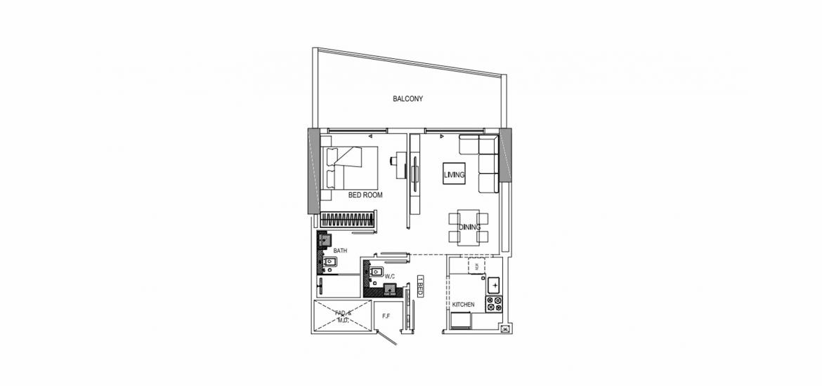 Plan mieszkania «A», 1 sypialnia w BINGHATTI CREEK