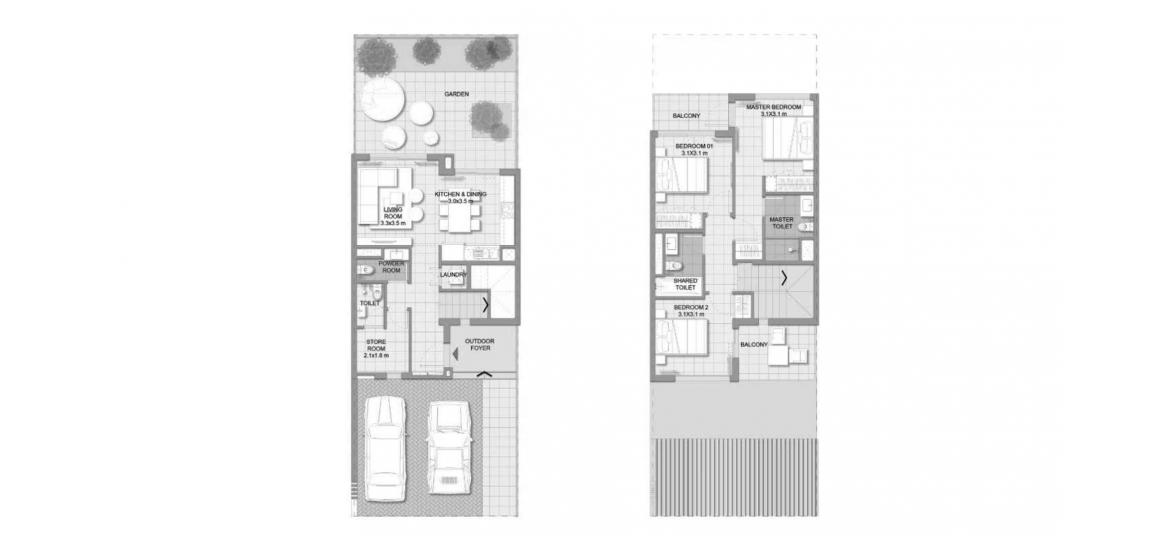 Plan mieszkania «A», 3 sypialnie w EXPO GOLF