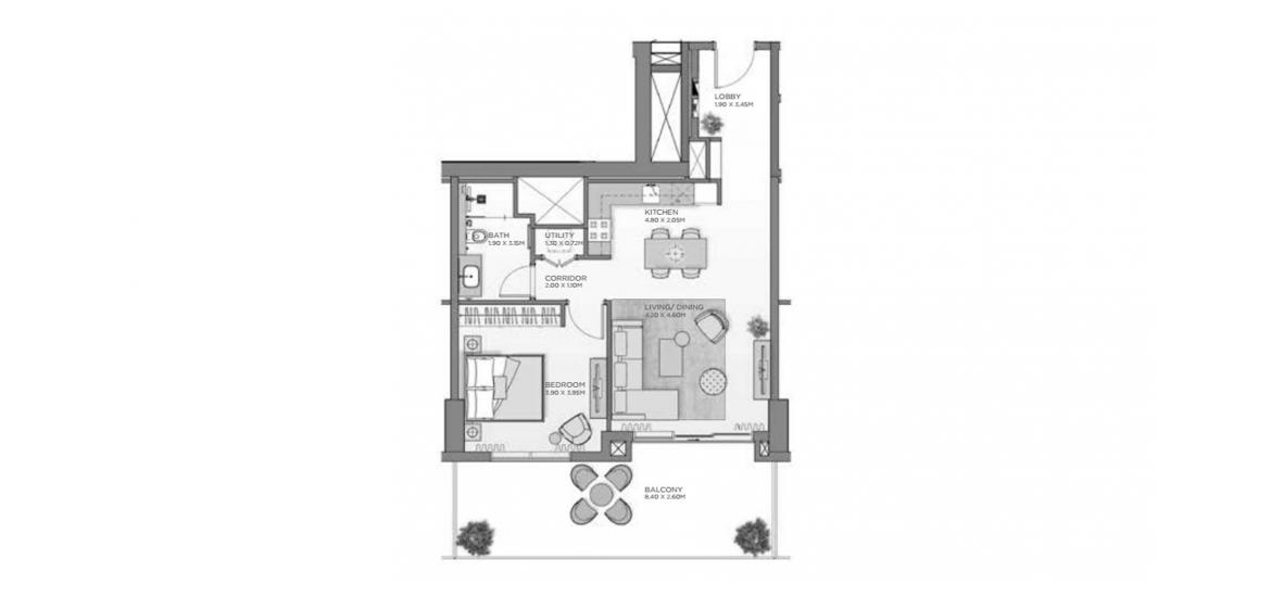 Plan mieszkania «91SQM A1», 1 sypialnia w CASTLETON