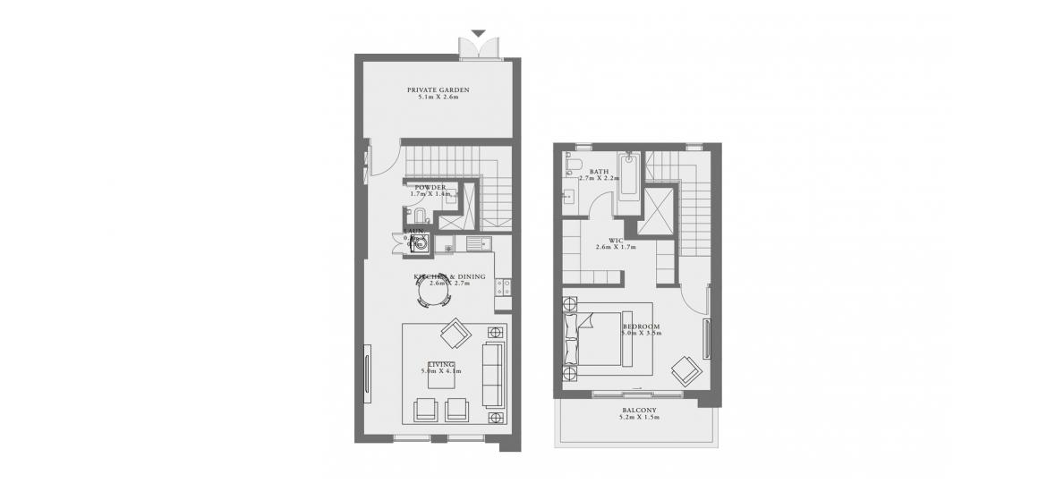 Plan mieszkania «B-1M», 1 sypialnia w LIME GARDENS