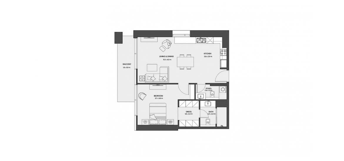 Plan mieszkania «79 SQM 1 BDRM U09 TYPE A», 1 sypialnia w HADLEY HEIGHTS