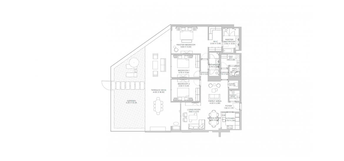 Plan mieszkania «306 SQ.M 3 BR A3», 3 sypialnie w RIXOS HOTEL & RESIDENCES