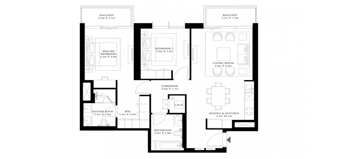 Планировка апартаментов «2BR 108SQM» 2 спальни в ЖК BEACH ISLE