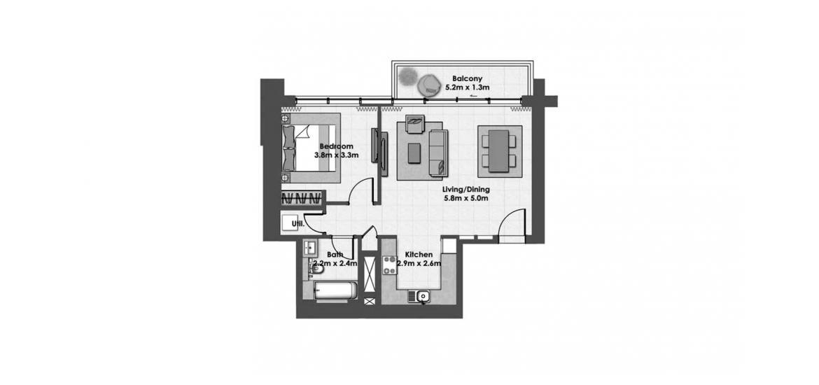 Планировка апартаментов «HARBOUR VIEWS 1BR 76SQM» 1 спальня в ЖК HARBOUR VIEWS