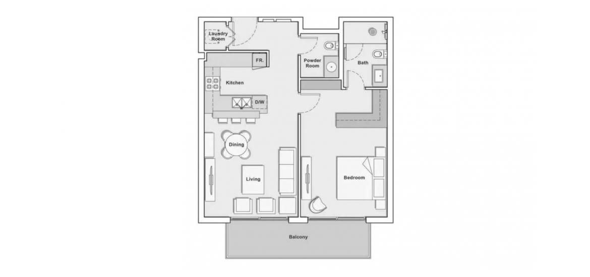 Планировка апартаментов «74SQM TYPE B» 1 спальня в ЖК HAMILTON HOUSE