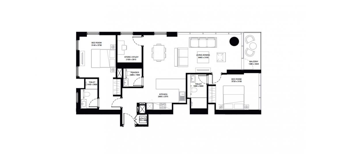 Планировка апартаментов «104SQM Type A» 2 спальни в ЖК CREEK VISTAS HEIGHTS