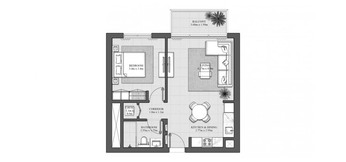 Планировка апартаментов «63SQM 2A» 1 спальня в ЖК HILLS PARK