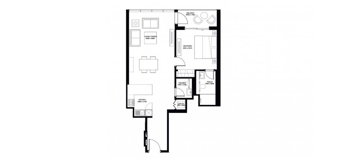Планировка апартаментов «73SQM Type E Variant 1» 1 спальня в ЖК CREEK VISTAS HEIGHTS