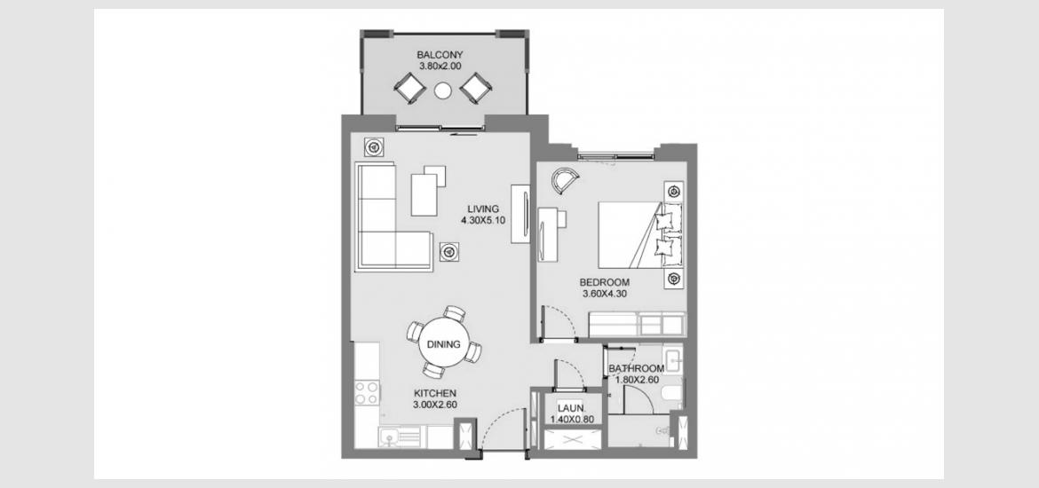 Планировка апартаментов «A1 61SQM» 1 спальня в ЖК MJL LAMAA