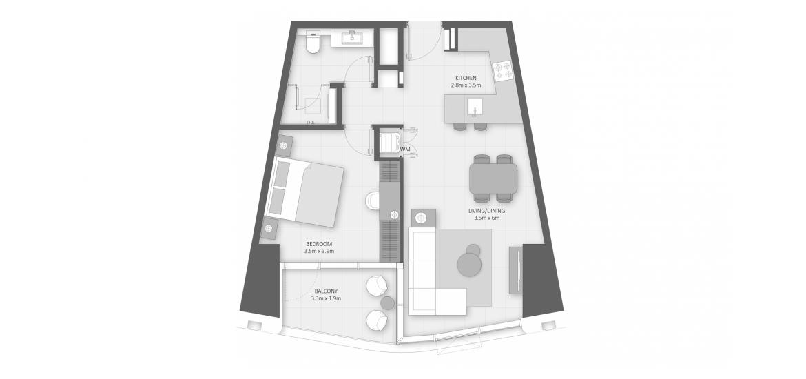 Планировка апартаментов «1 BR-A» 1 спальня в ЖК LIV LUX