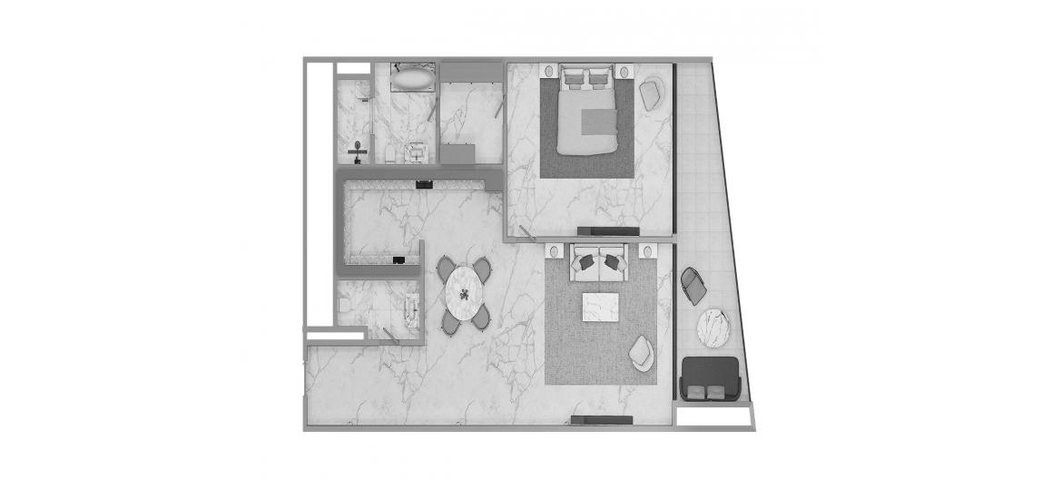 Планировка апартаментов «1BR Type S1G 107SQM» 2 комнаты в ЖК ADDRESS JBR