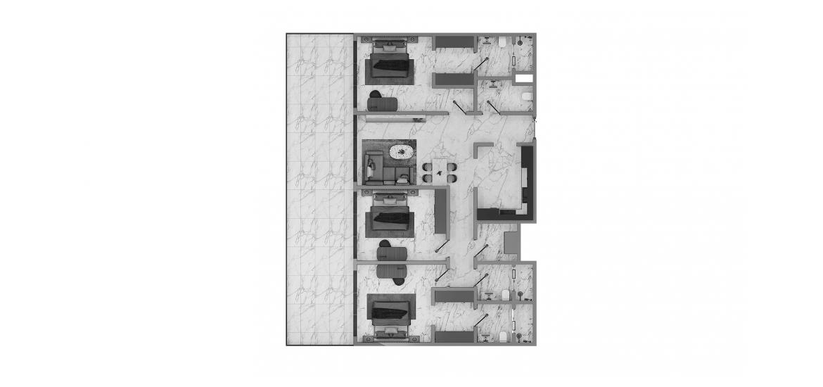 Планировка апартаментов «3BR Type B» 4 комнаты в ЖК BINGHATTI CRESCENT
