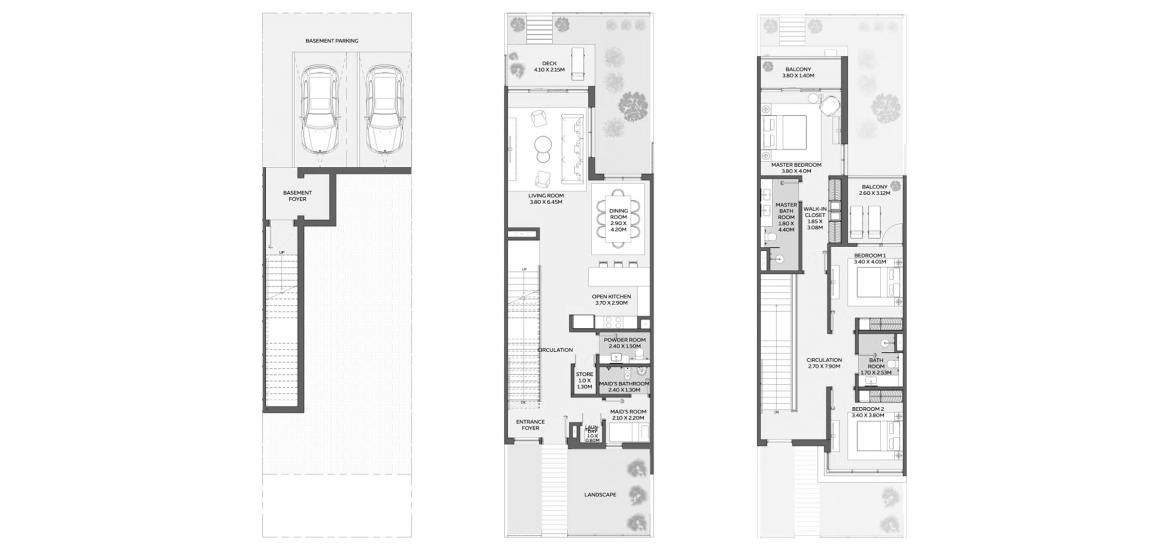 Планировка апартаментов «3 BEDROOM TOWNHOUSE TYPE 2» 3 спальни в ЖК EXPO VALLEY AT EXPO CITY
