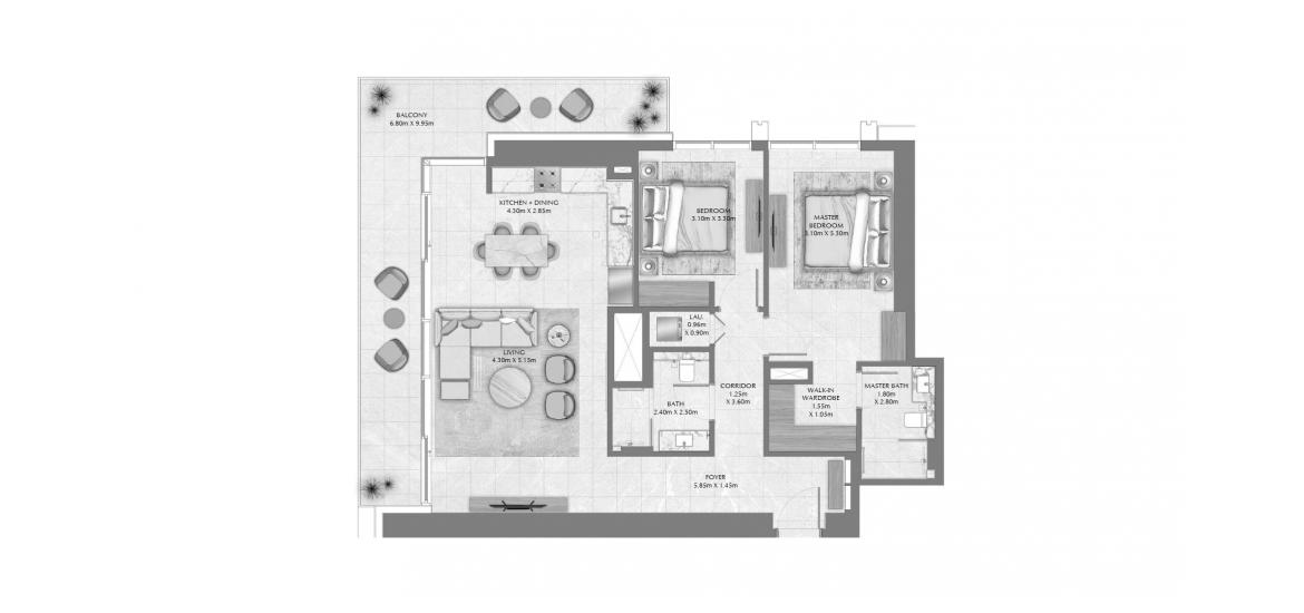 Планировка апартаментов «139 SQ.M 2 BDRM» 3 комнаты в ЖК CREEK WATERS 2 APARTMENTS