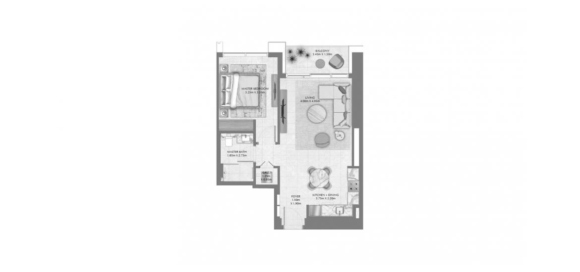Планировка апартаментов «70 SQ.M 1 BDRM» 2 комнаты в ЖК CREEK WATERS 2 APARTMENTS