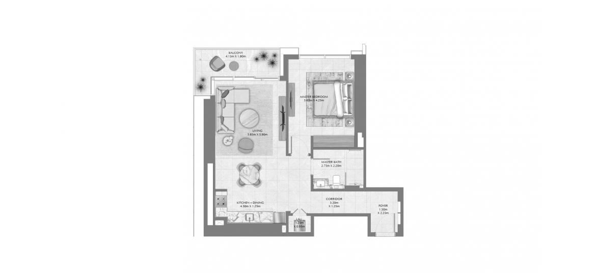 Планировка апартаментов «84 SQ.M 1 BDRM» 2 комнаты в ЖК CREEK WATERS 2 APARTMENTS