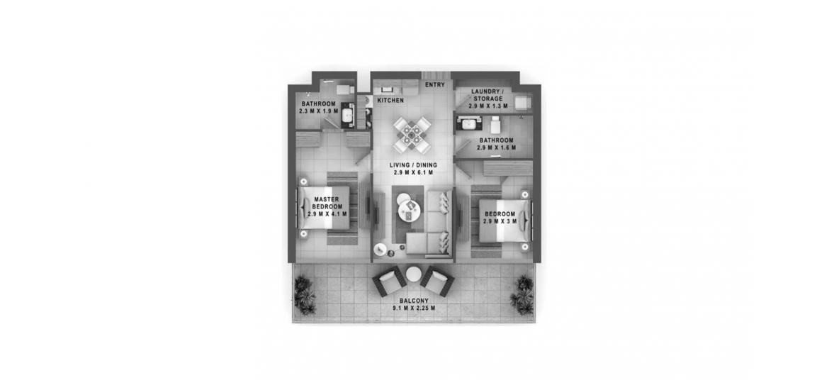 Планування апартаментів «2BR 84SQM», 2 спальні у REVA RESIDENCES