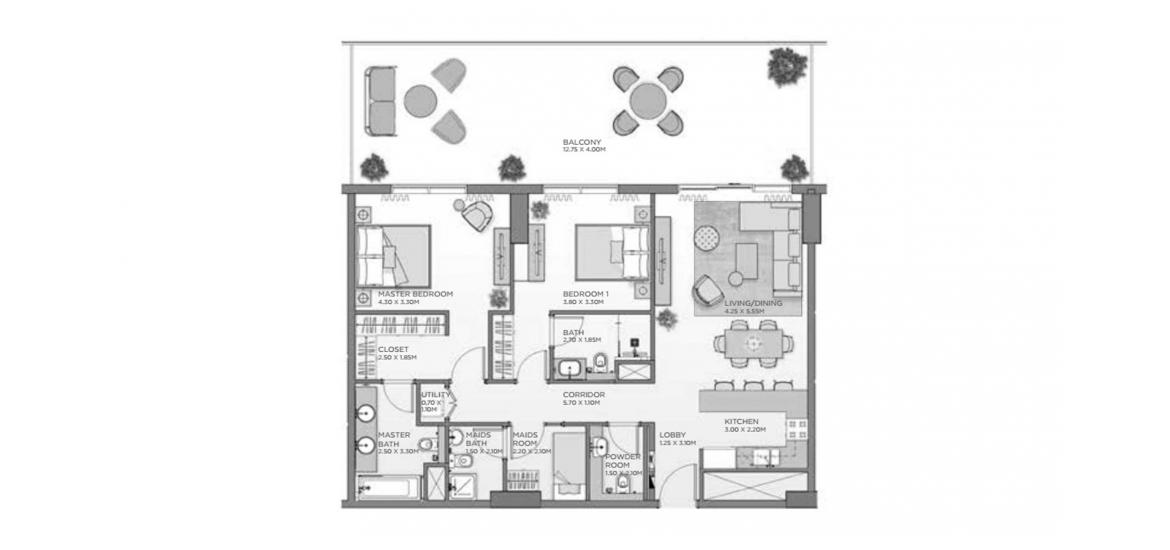 Планування апартаментів «161SQM A1», 2 спальні у CASTLETON