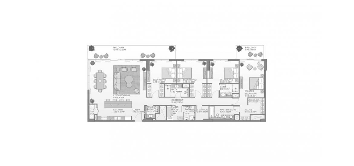 Планування апартаментів «A2 218SQM + MAID», 4 спальні у FERN CENTRAL PARK