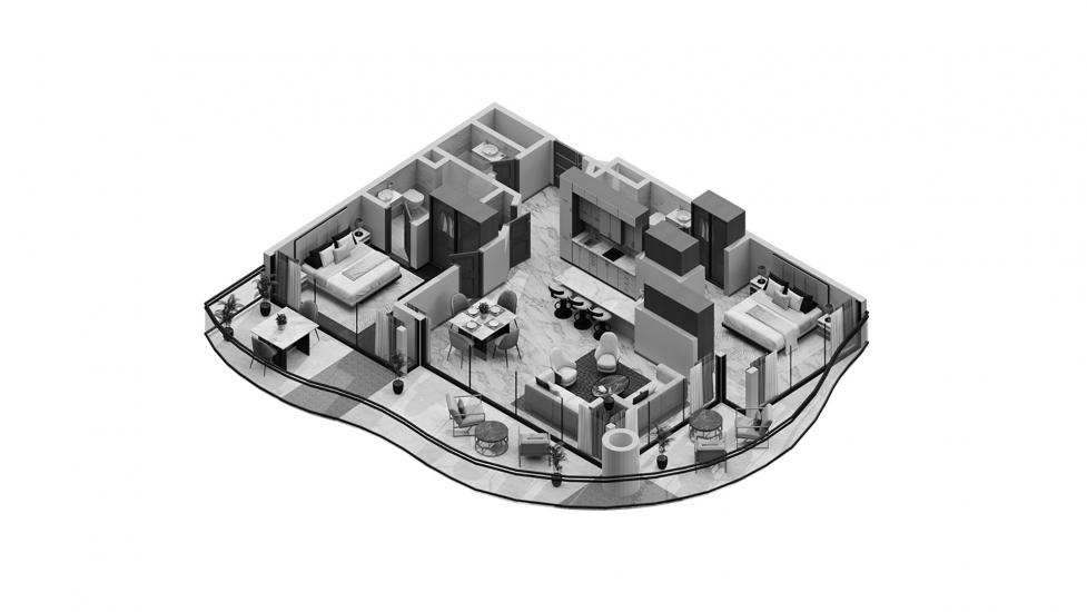 Планування апартаментів «2br 136sqm v2», 2 спальні у DAMAC CHIC TOWER